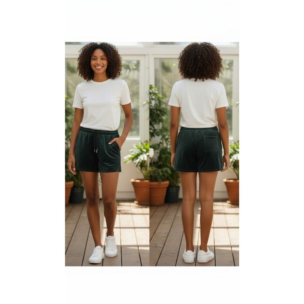NWT Womens High Rise Velour Shorts Dark Green Size XXL